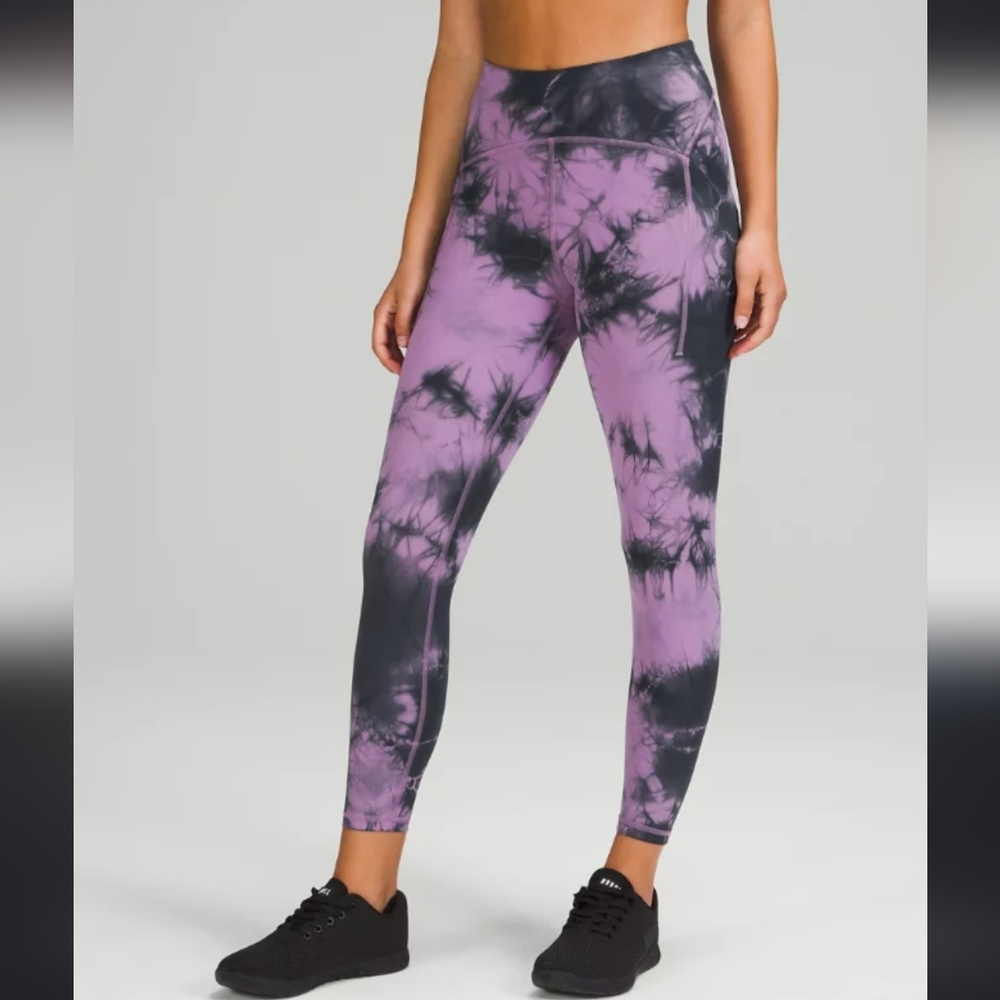 Lululemon Fast and Free High-Rise Tight Purple Black Tie Dye Leggings Size 8